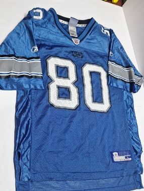 Reebok Blue Detroit Football Jersey #80 with Silver Accents